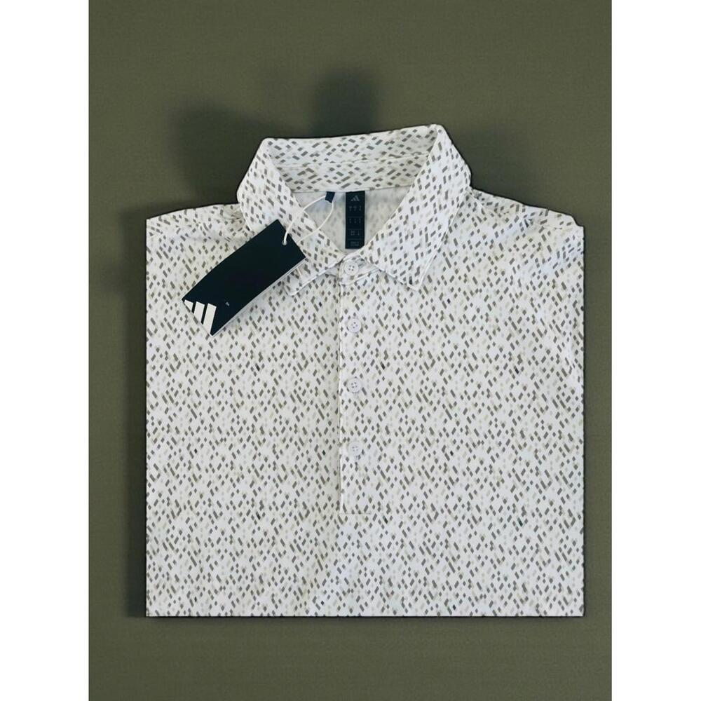 $80 adidas Ultimate365 Micro Argyle Golf Polo, White/Putty Beige Men's Size XL